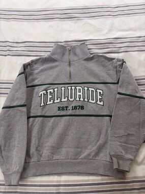 Telluride Gray Half-Zip Sweater with Green Trim